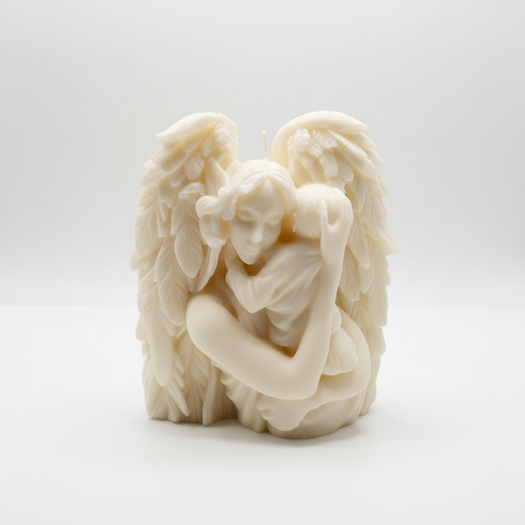 Angel candle on white background