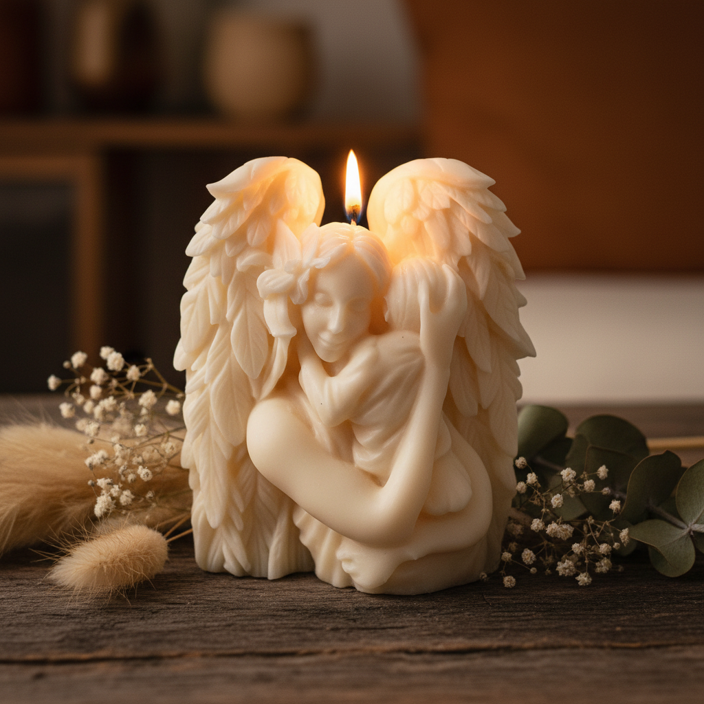 Angel candle rustic lifestyle setting